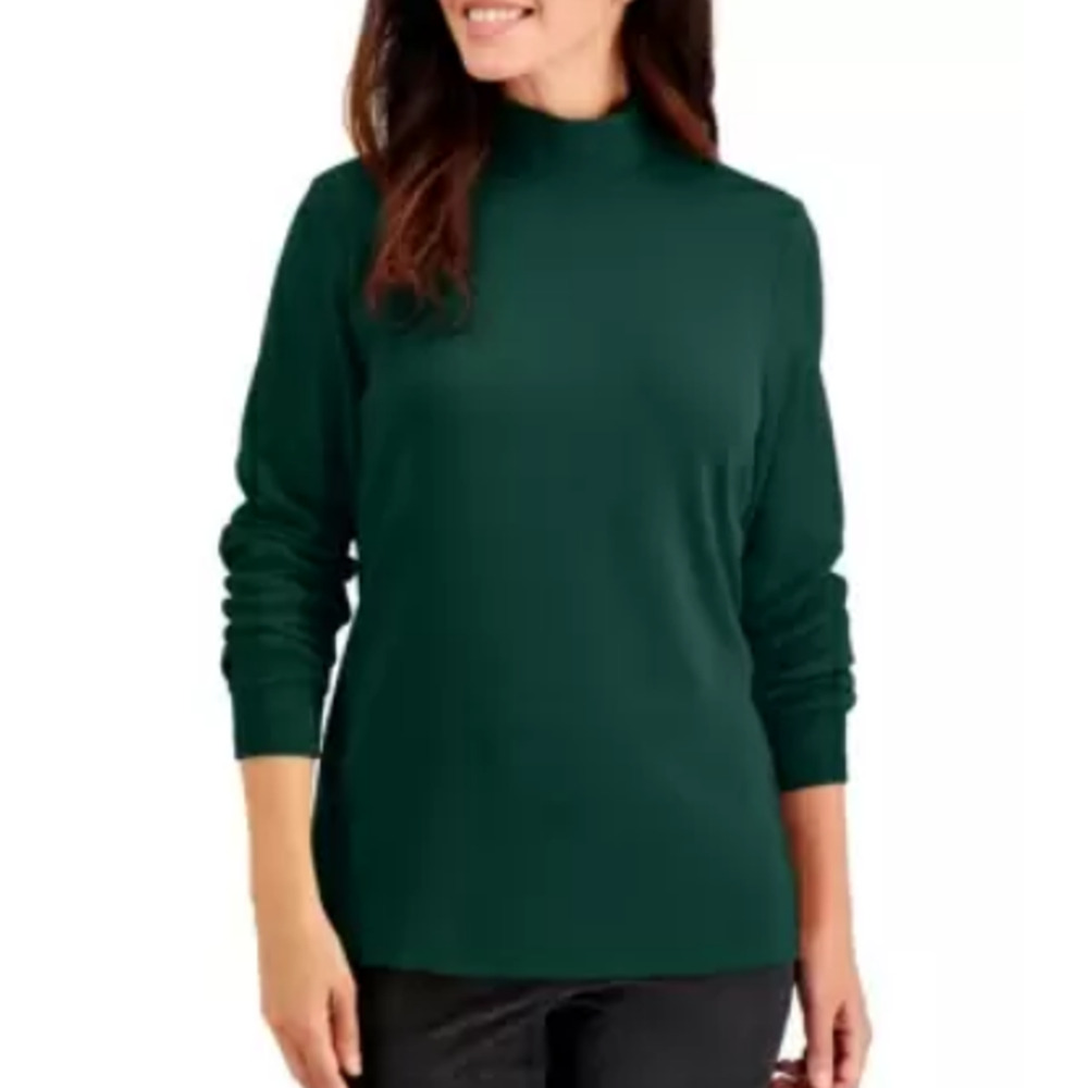 Karen Scott Mock Neck Shirt Top XXL Green Spruce Night Long Sleeve Layer Casual